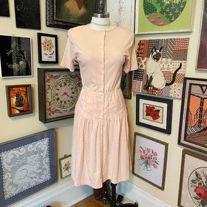 80s Vintage Sunshine Starshine Peach Reversible Short Sleeve Yoke Waist Dress LG